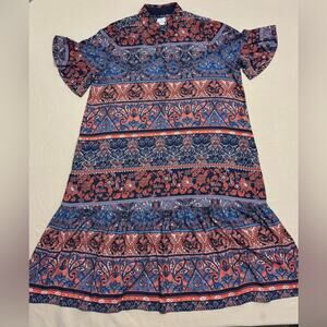 Chico's Orange and Blue Paisley Patterned Short Sleeved Women’s Dress Size 18